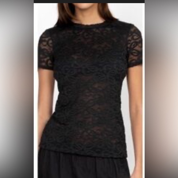 Johnny Was Jade Embroidered Black Lace Short Sleeve Top Xxs